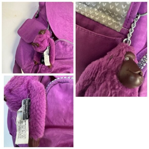Kipling Ravier Medium Nylon Backpack Bag Pockets Monkey Lightweight Purple Charm - Picture 14 of 16